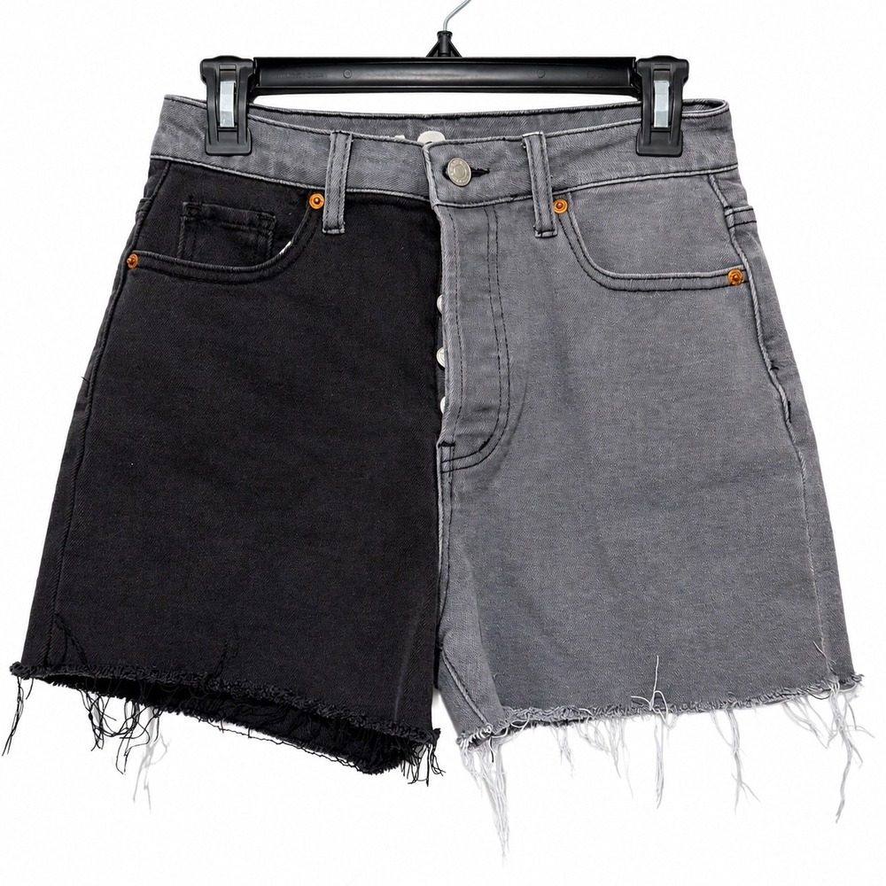 SONG Timeless Shorts Womens 5/27 Two Tone Colorblock Black Grey Denim Cutoff